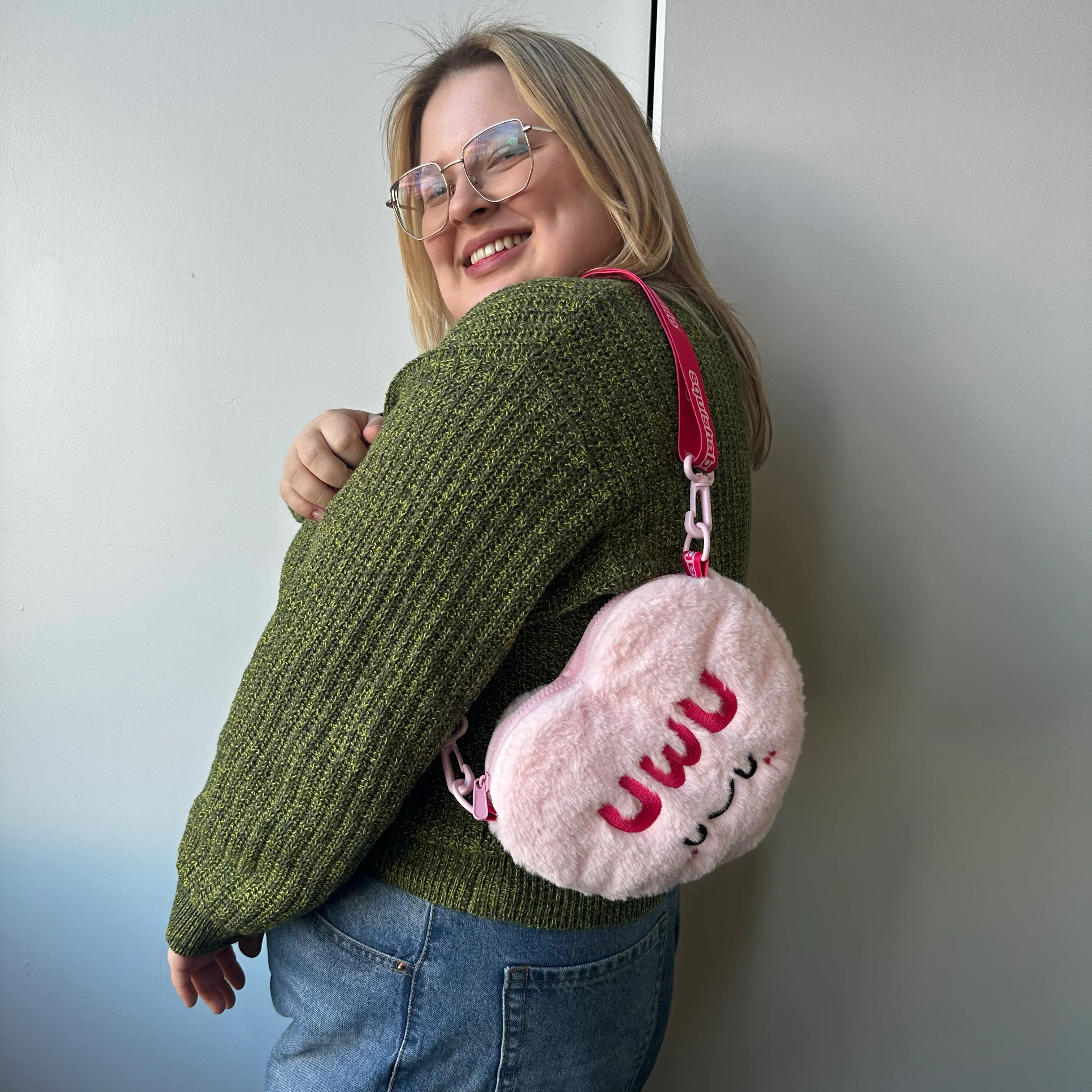 Squishable Fuzzy Candy Heart UWU Crossbody Bag - Image 4