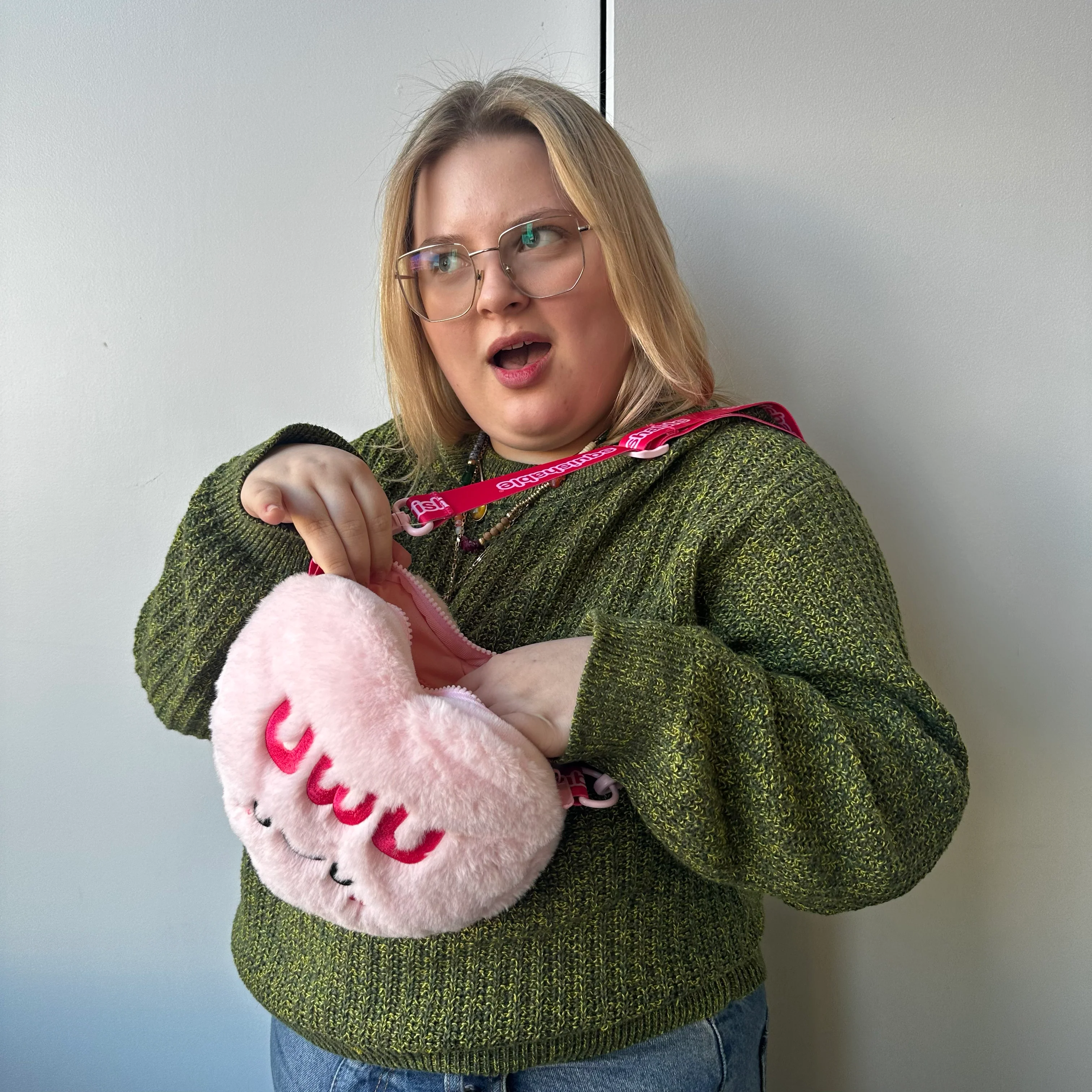 Squishable Fuzzy Candy Heart UWU Crossbody Bag - Image 5